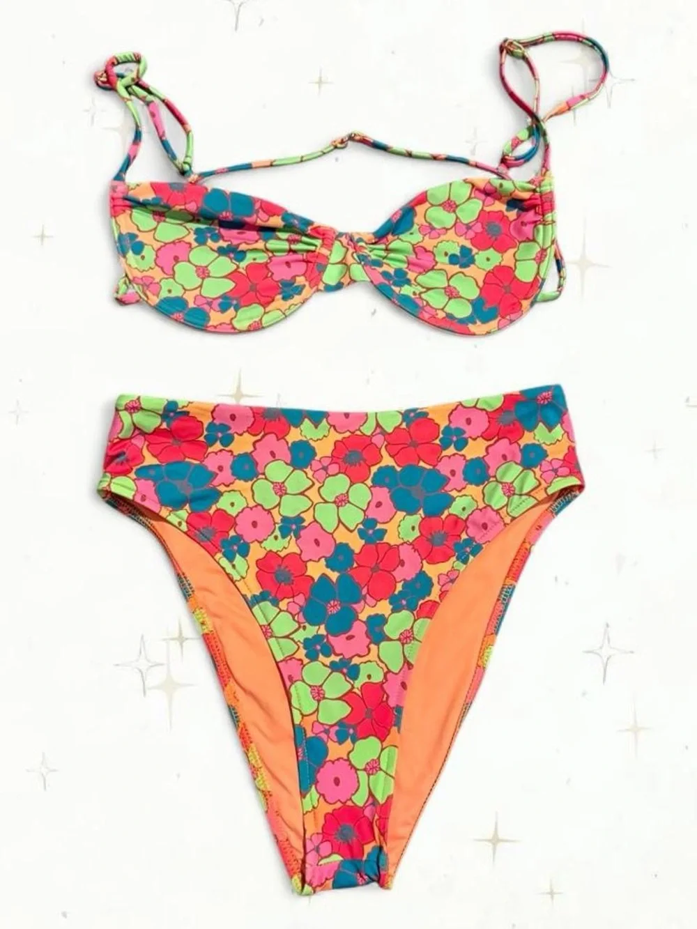 Frankie's Bikinis Neon Multi Floral Girls' Two-Piece Swim Set